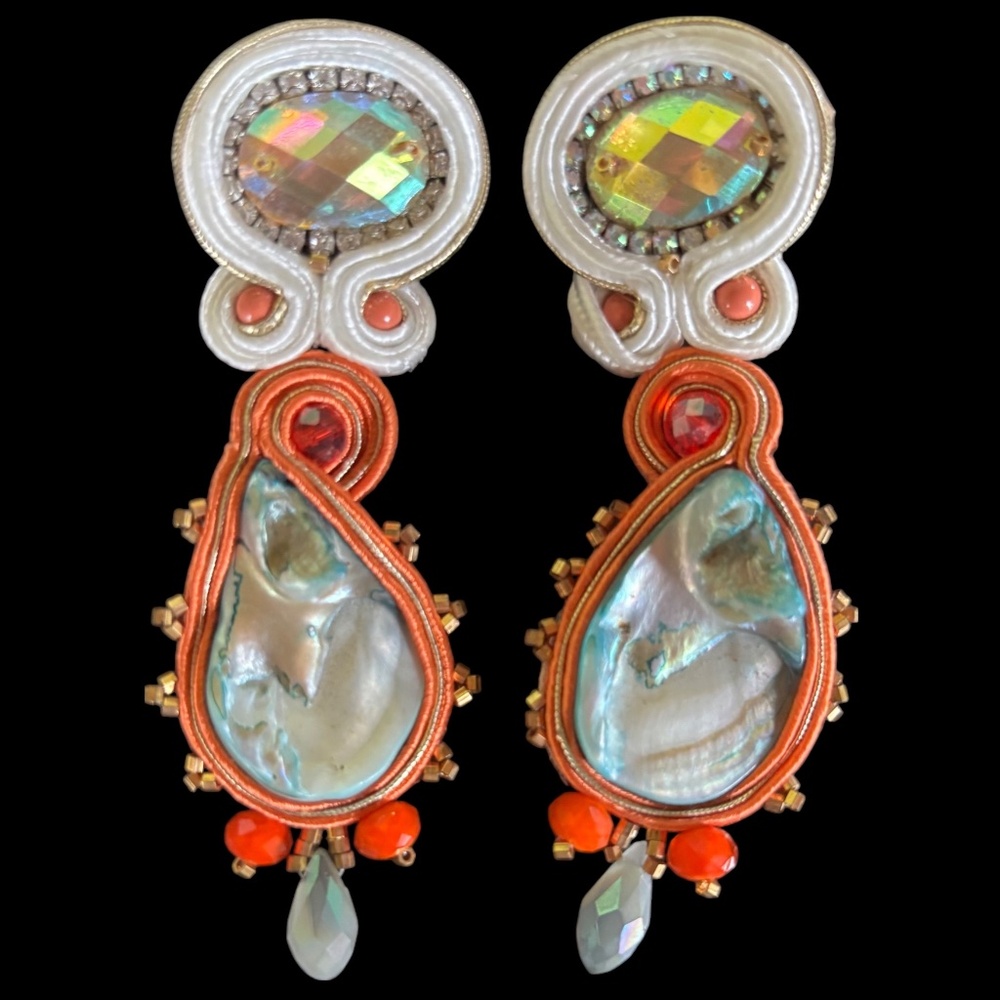 Bohemian Statement Drop Earrings Soutache Shell D… - image 2